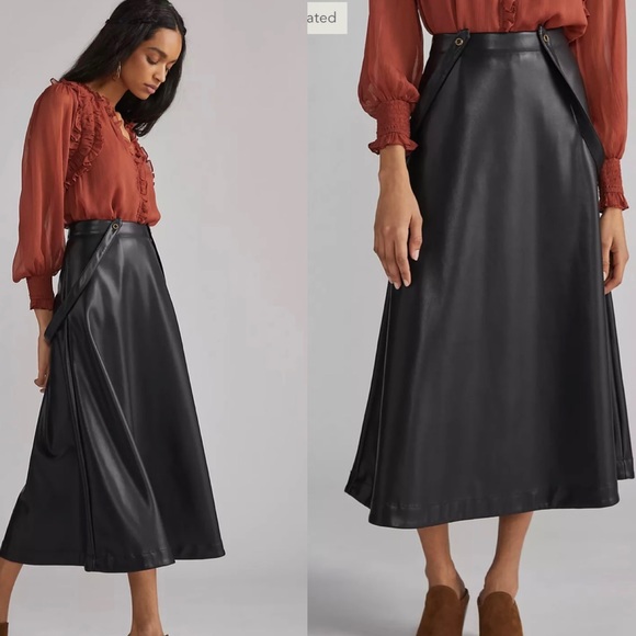 NWT Anthropologie Black Faux Leather Adjustable Pinafore Skirt w/ Pockets 12 - Picture 4 of 13